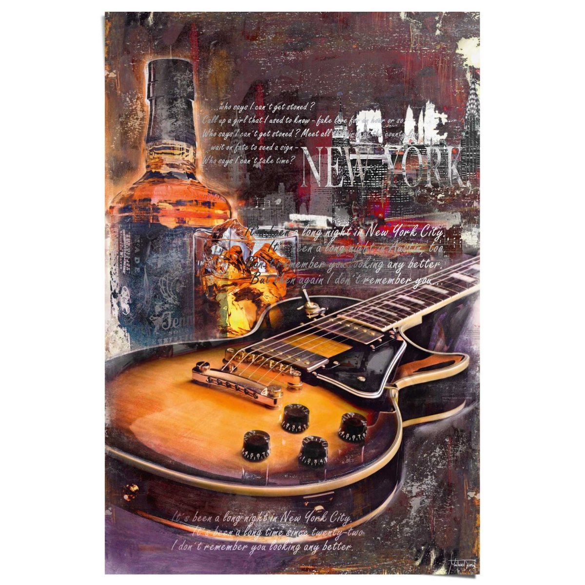 Poster Gitaar en whisky 91,5x61 - Reinders