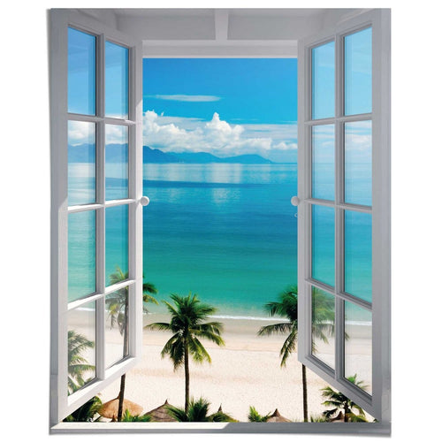 Poster Fenster zum Strand 50x40