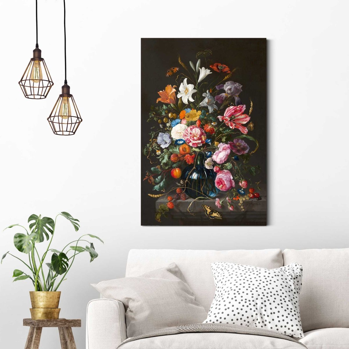 Schilderij De Heem Vaas met bloemen 90x60 - Reinders