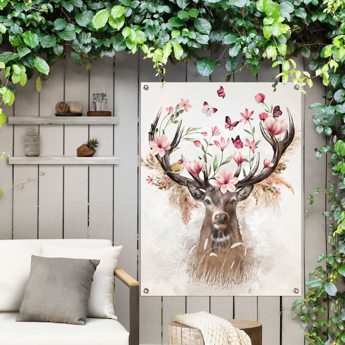 Tuinposter Hert in Bloemen 80x60 - Reinders